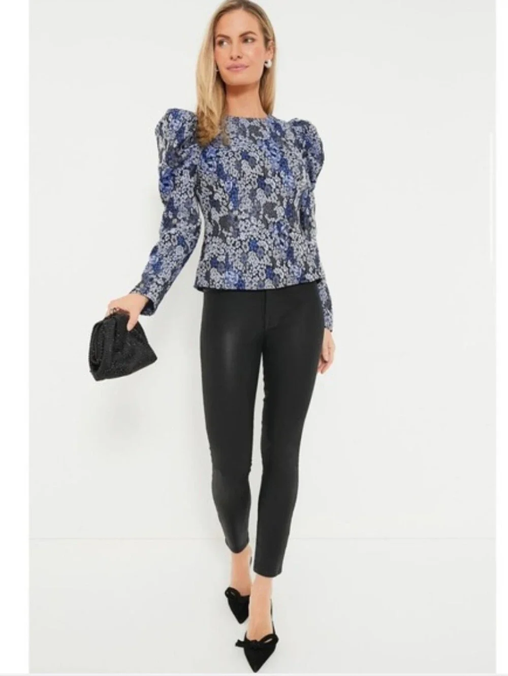 Tuckernuck Hyacinth House Blue Jacquard Priscilla Puff Sleeve Top Size XXL NWOT